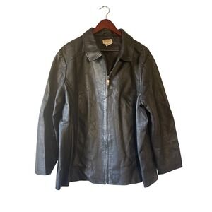 Vintage 90s y2k Black Leather Jacket Women Size 22W Zip Front Collared Classic